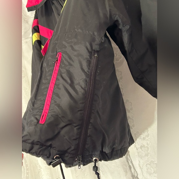 Vintage 1990s Neon Ski Jacket Thinsulate Pullover Black Pink Lime Retro - Picture 4 of 7
